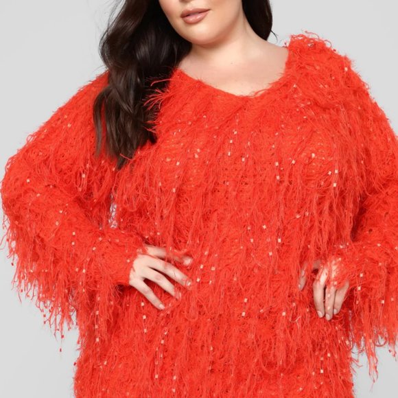 Fashion Nova Serenity Fringe Sweater Dress - Rust - Picture 3 of 3